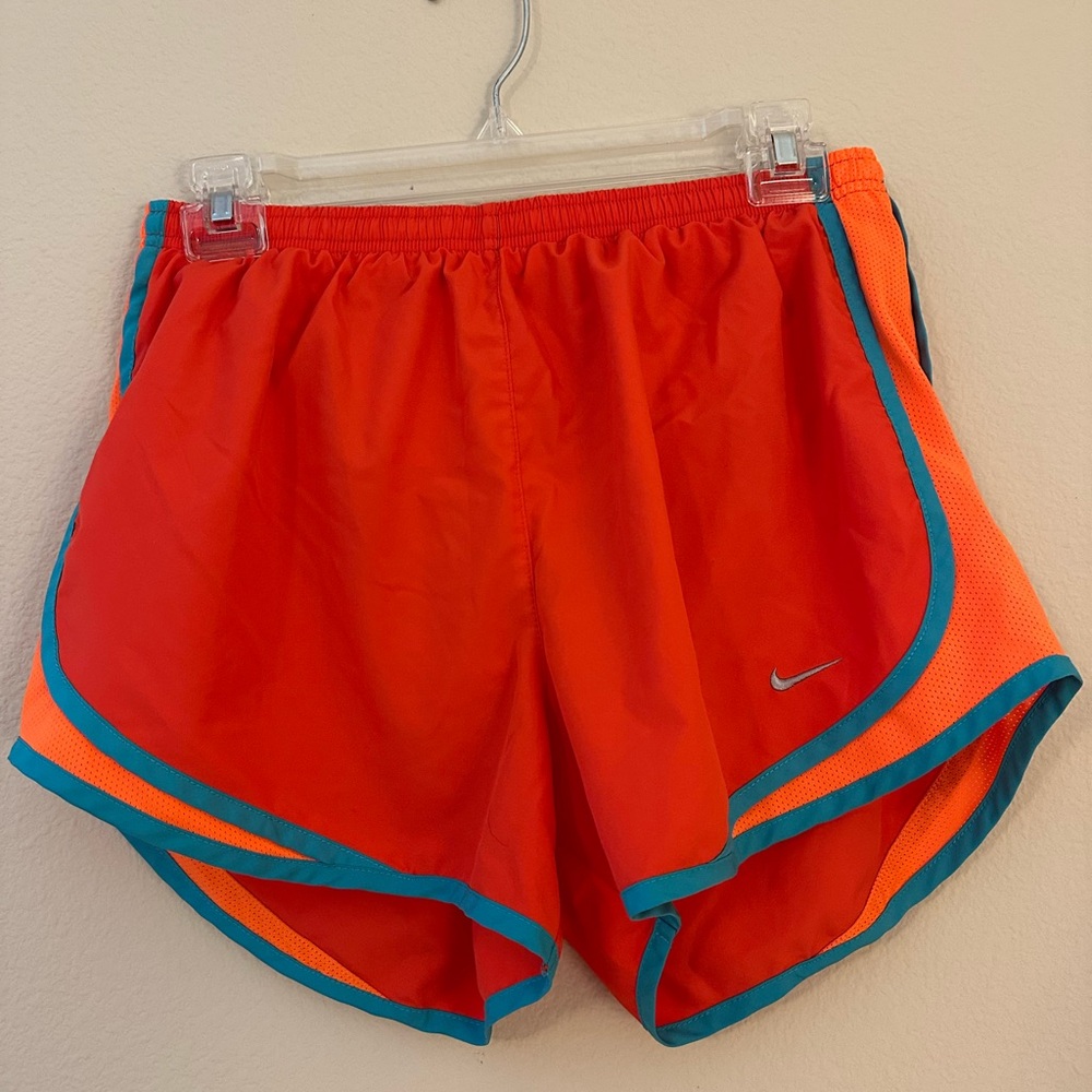 Nike Tempo Women's Bright Orange Athletic Shorts with Blue Trim